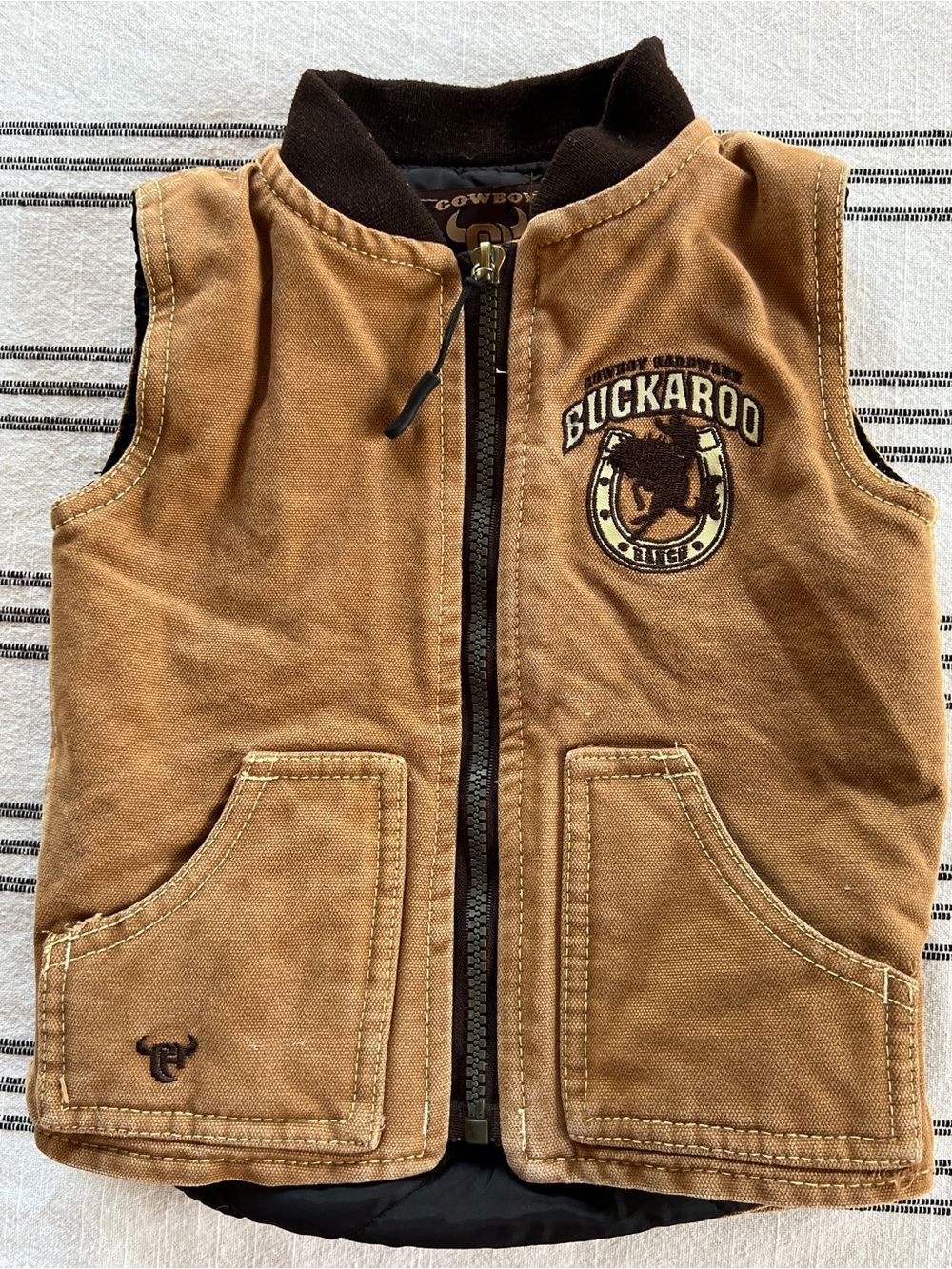 Vintage Buckaroo Kids Tan Canvas Vest with Zip Front- Toddler 12 months